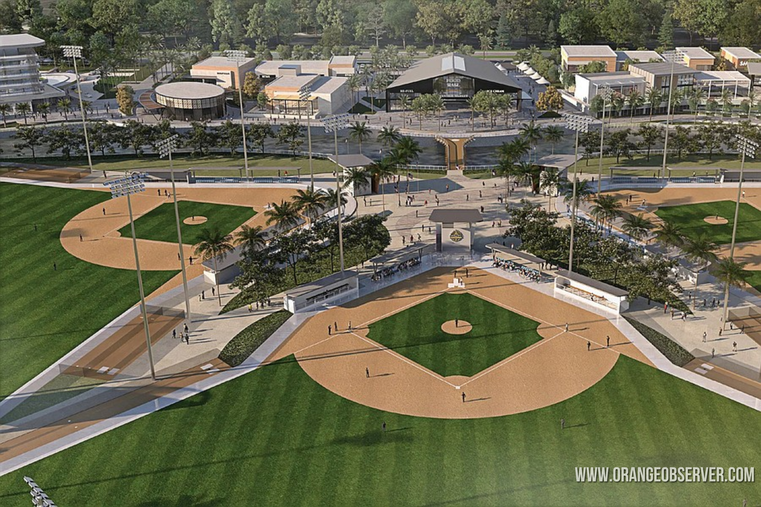 Rendering of The Dynasty _ Ocoee sports complex with fields, riverwalk, and hotels (2)