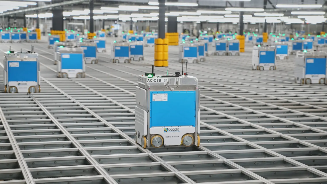 Over 1,000 fast-moving robots operating on a 3D grid at Kroger’s Groveland fulfillment center.