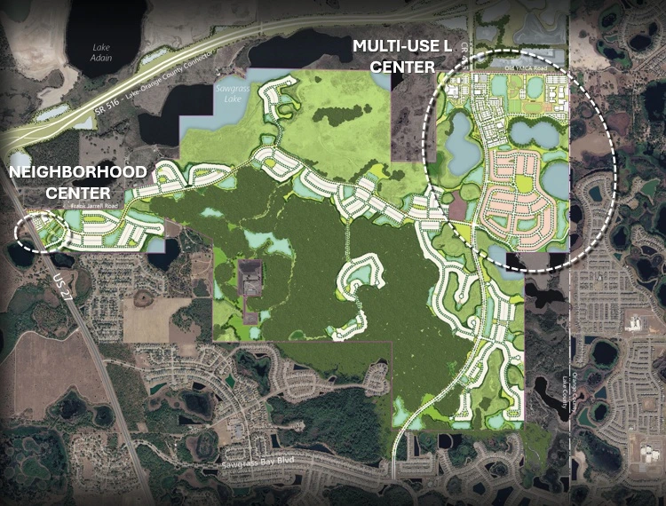 Renderings and site plans of Panther Run master-planned community in Clermont Florida