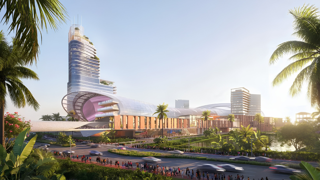 Conceptual rendering of the proposed Orlando Dreamers domed baseball stadium and district in Orlando's tourism corridor
