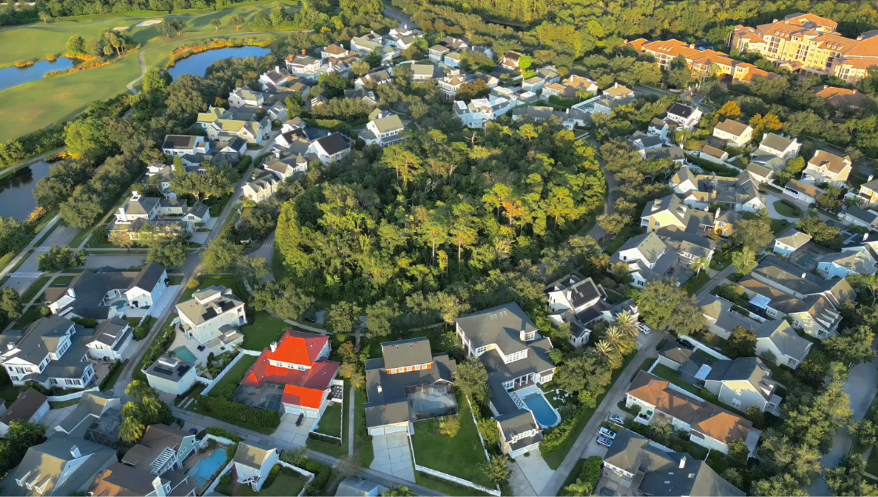 Aerial South Orlando neighborhood and residential growth