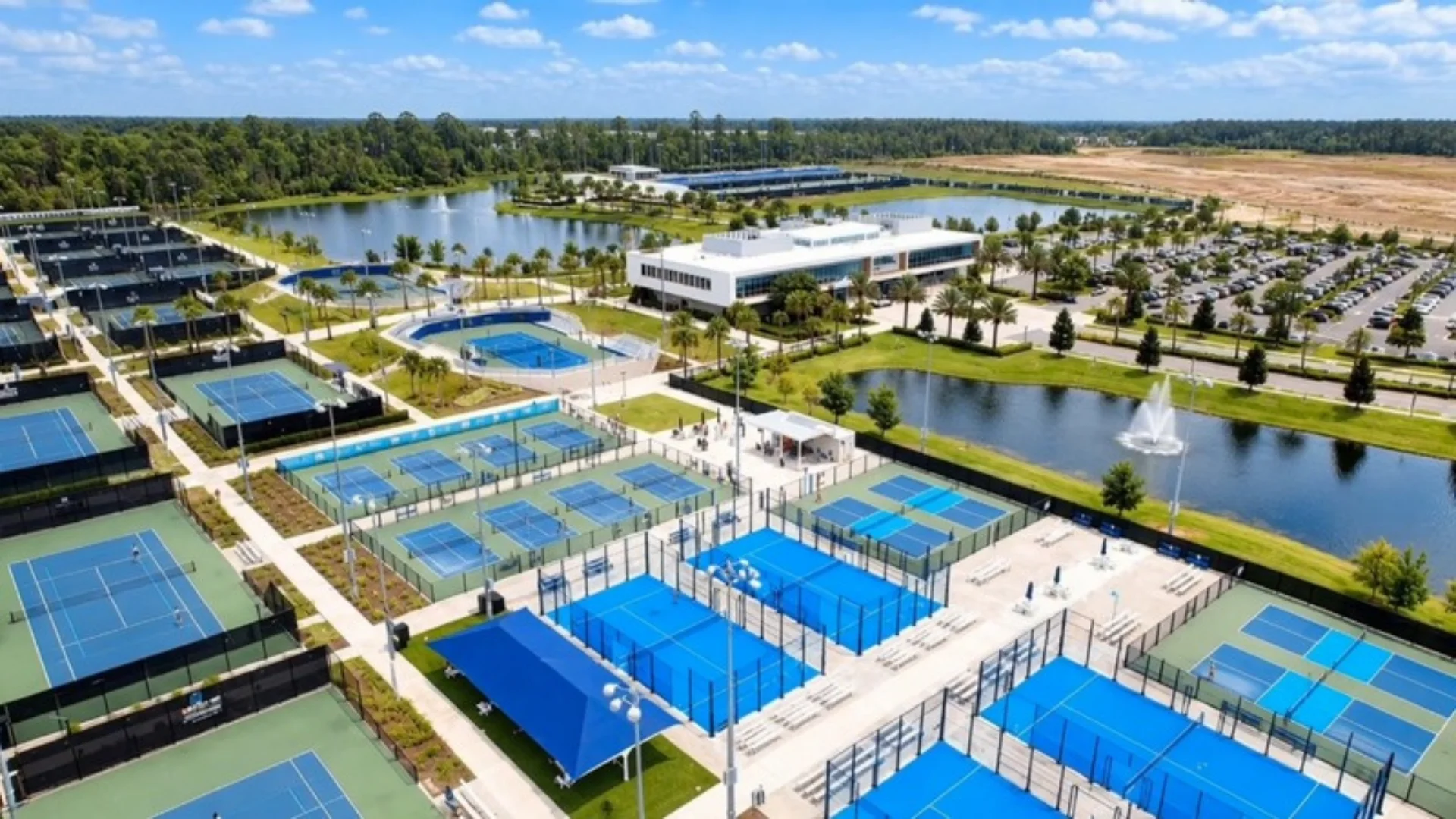 Aerial view of the USTA National Campus tennis courts in Lake Nona, Orlando